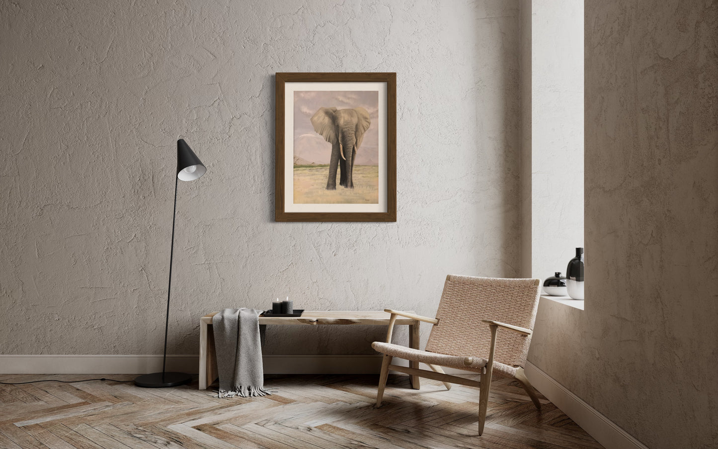Acrylic painting of an elephant in the Serengeti