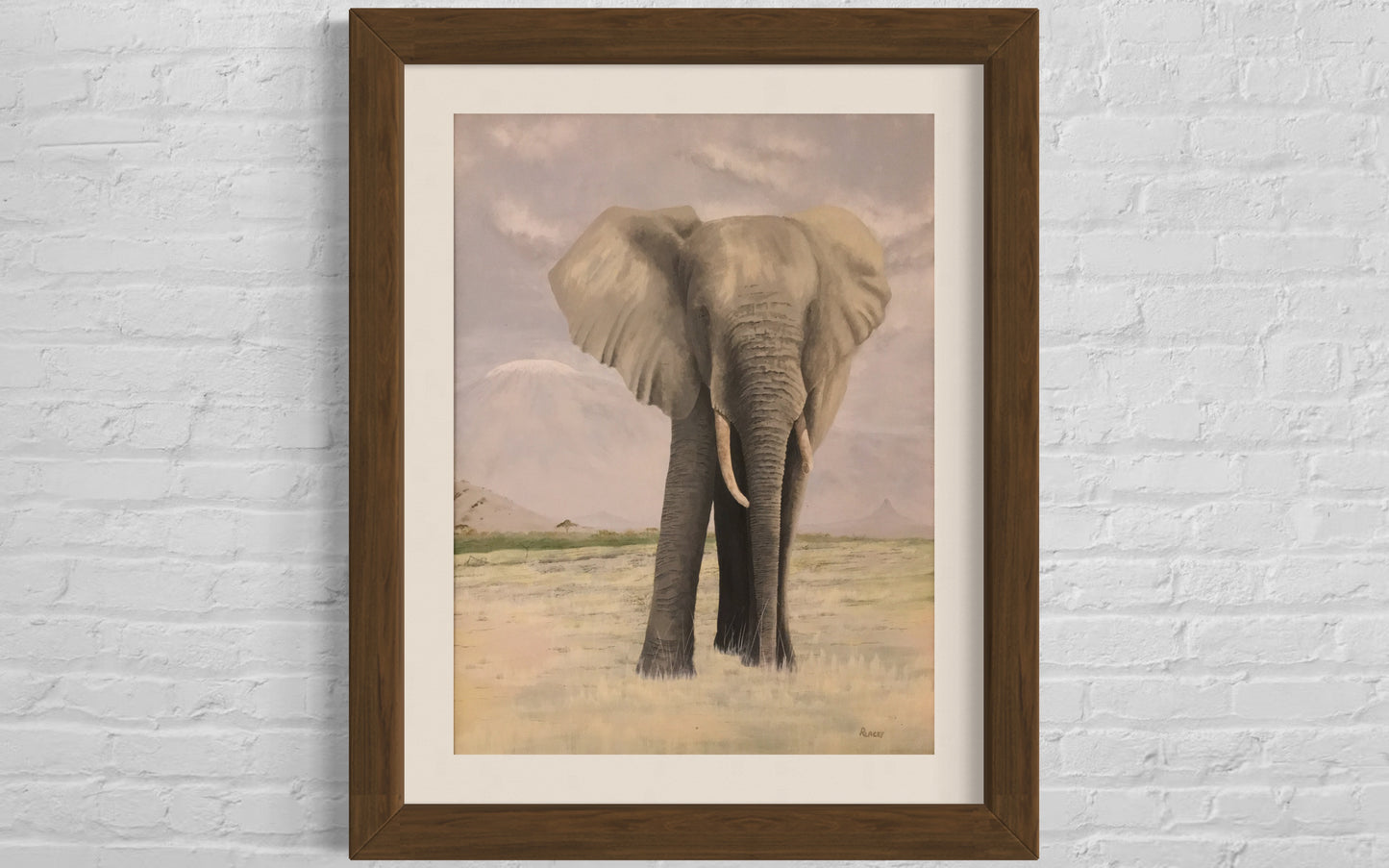 Acrylic painting of an elephant in the Serengeti