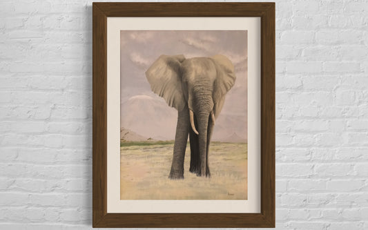 Acrylic painting of an elephant in the Serengeti