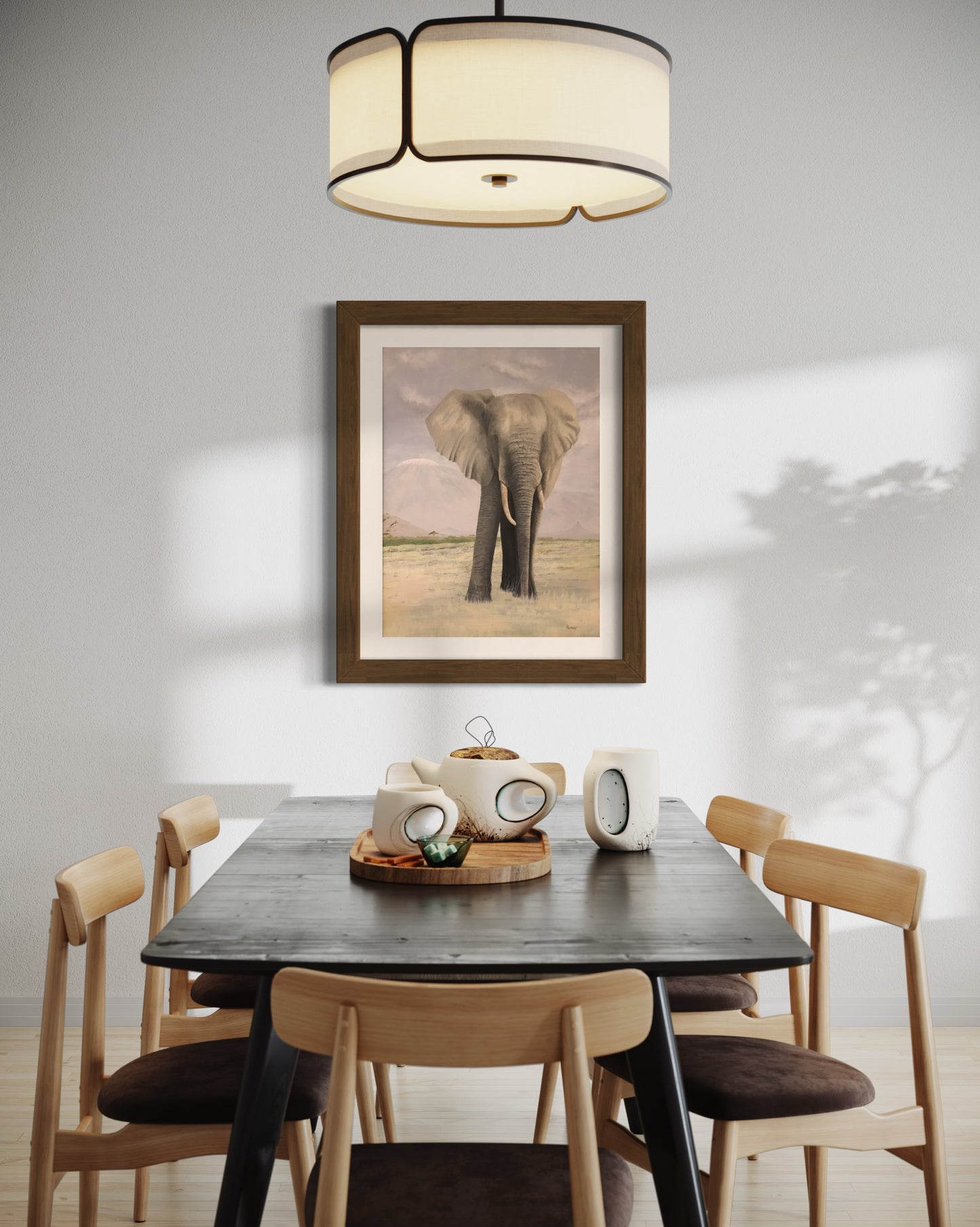 Acrylic painting of an elephant in the Serengeti