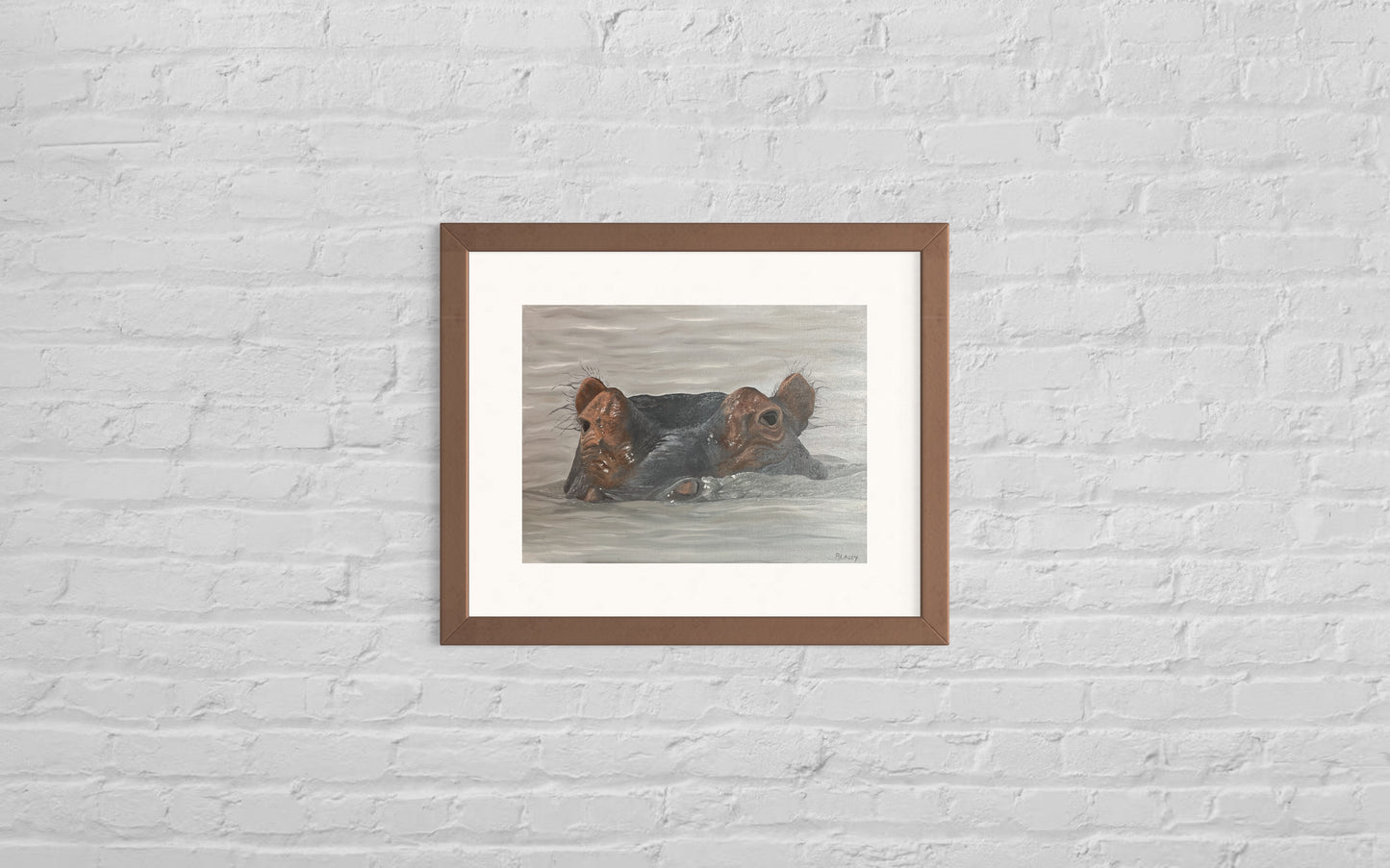 Oil painting of a Hippo