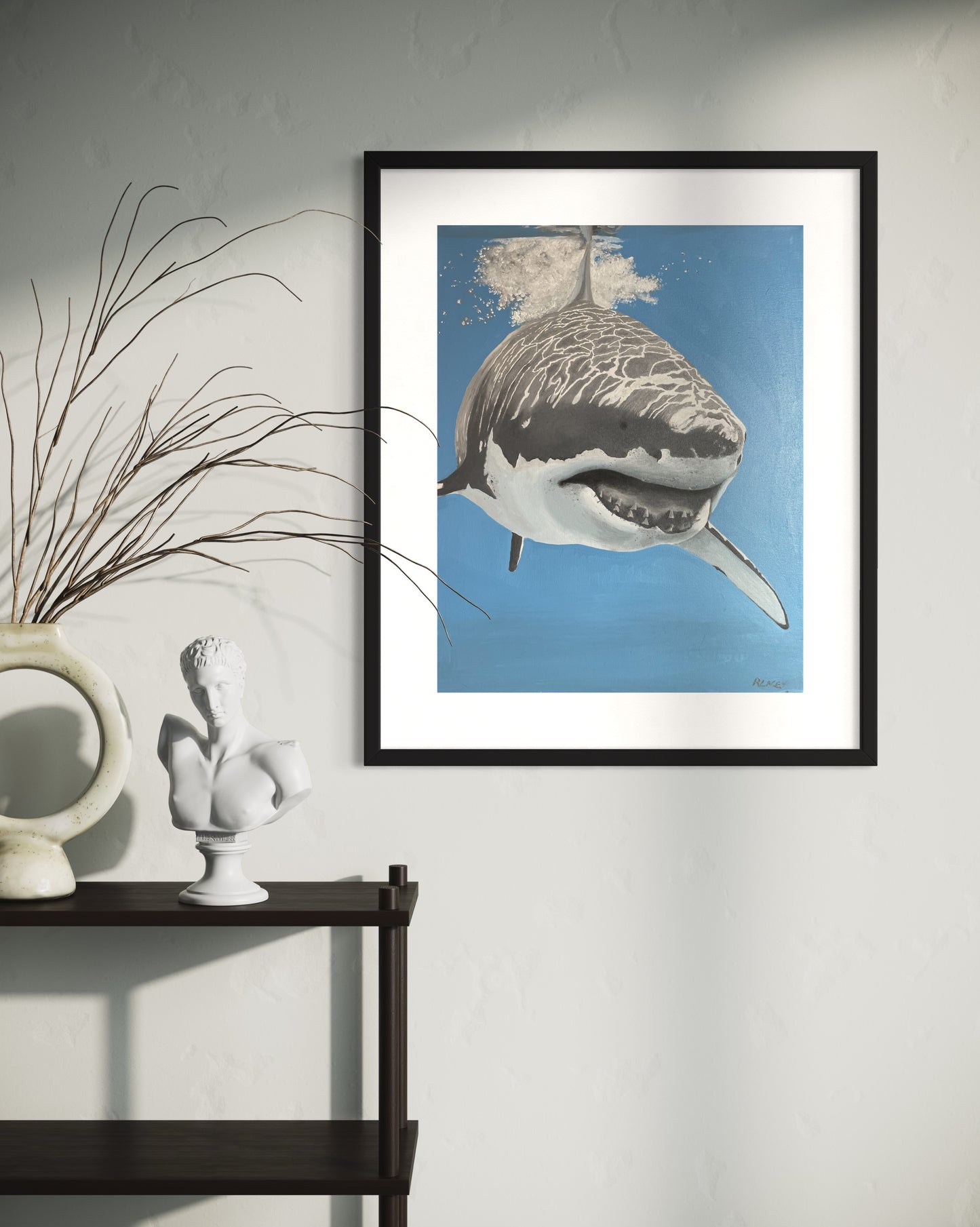 Oil painting of a Great White Shark