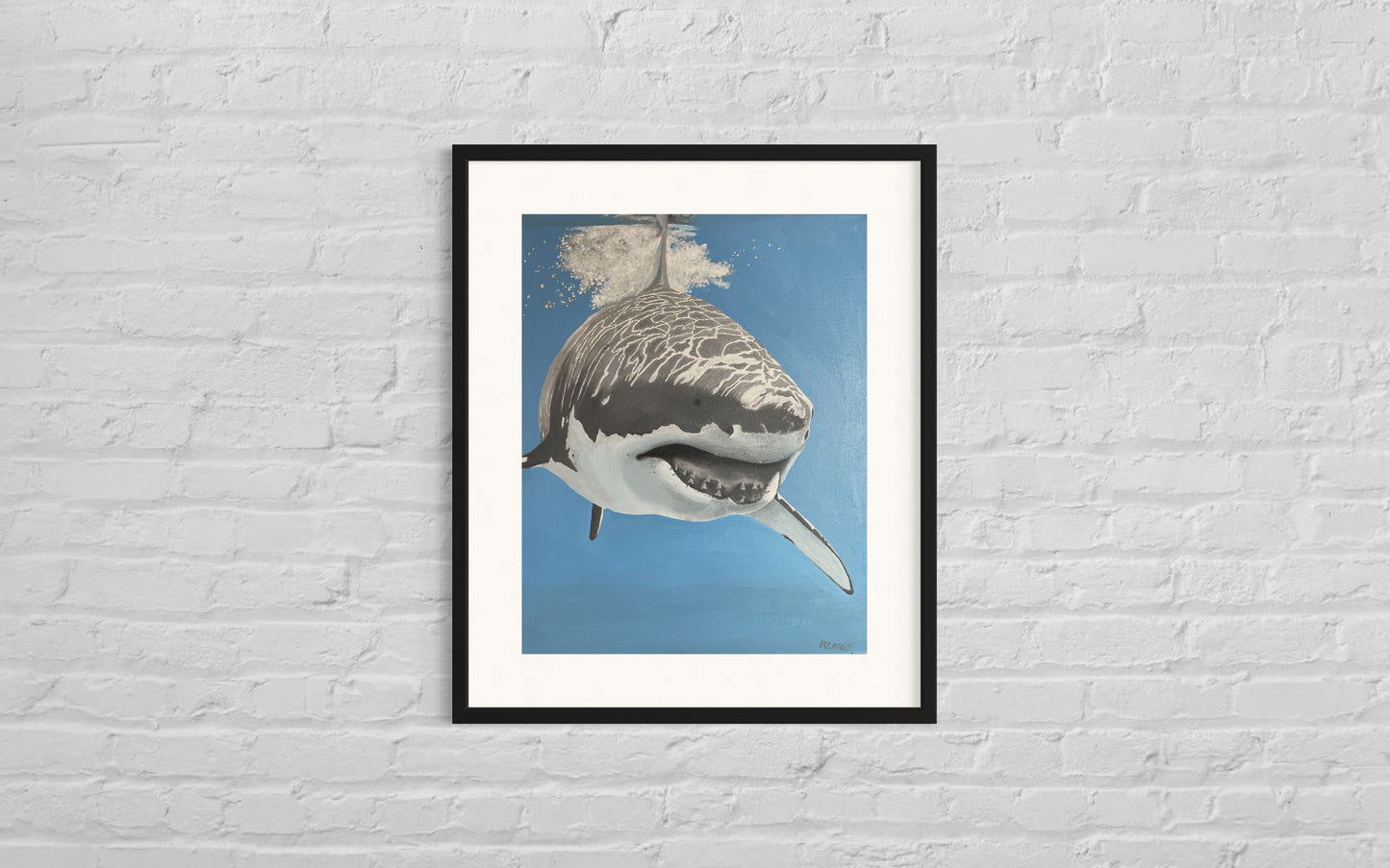 Oil painting of a Great White Shark