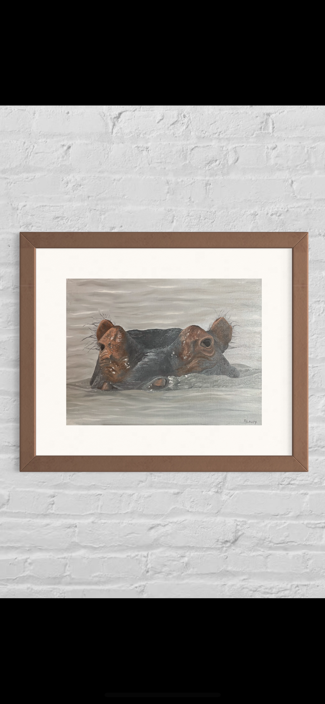 Oil painting of a Hippo