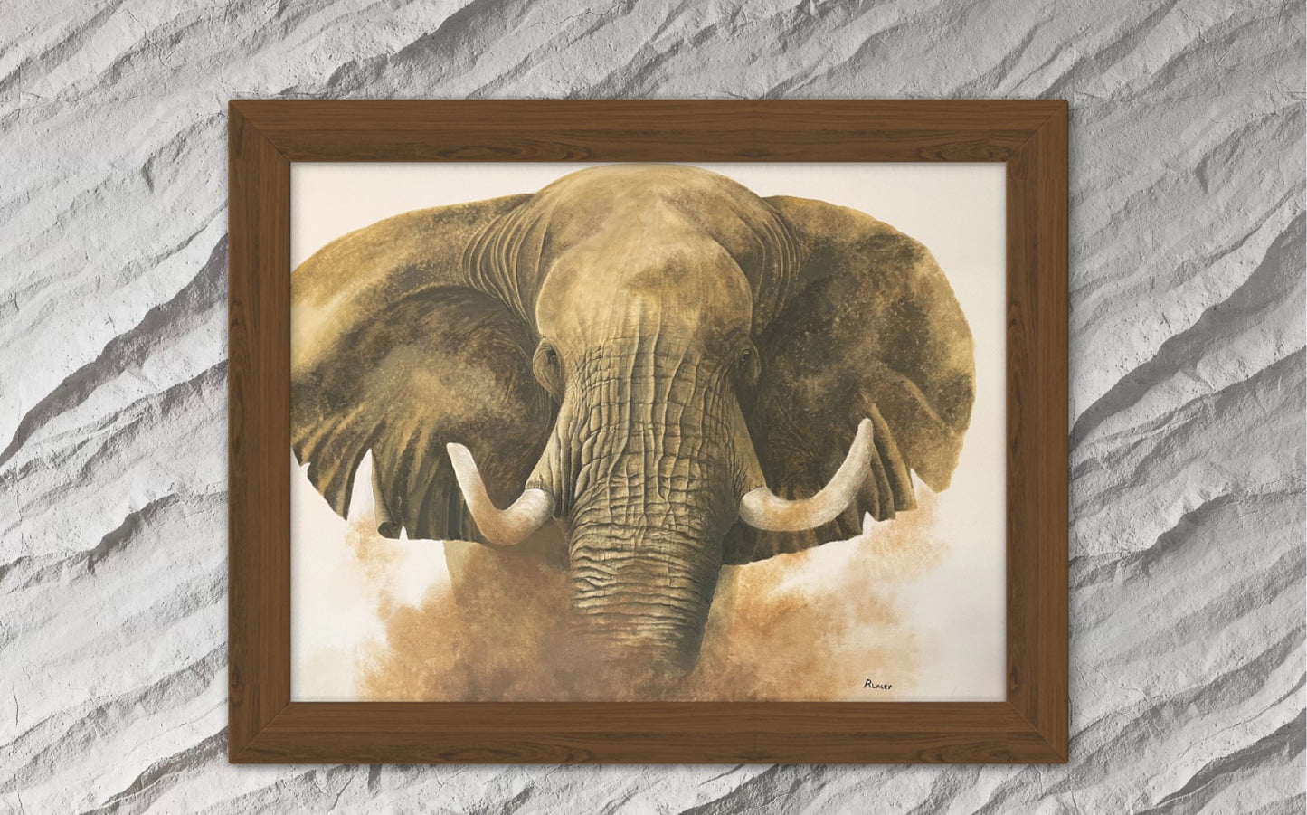 'Raging Bull' An acrylic painting of a charging Bull Elephant
