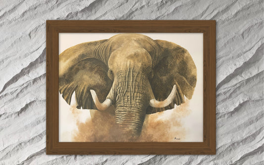 'Raging Bull' An acrylic painting of a charging Bull Elephant