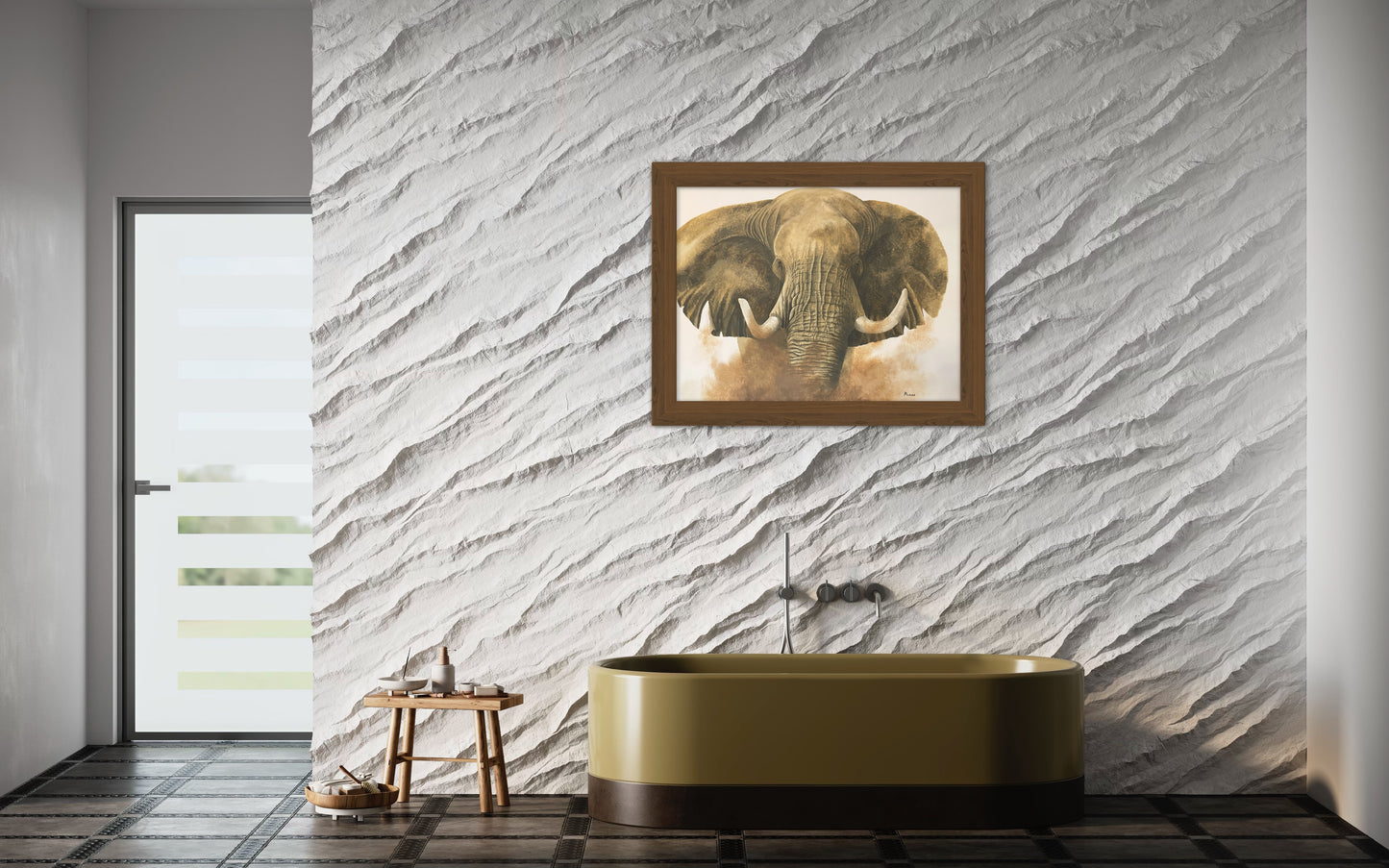'Raging Bull' An acrylic painting of a charging Bull Elephant